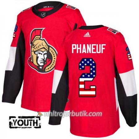 Barn Ishockey Ottawa Senators Tröja Dion Phaneuf 2 Adidas 2017-2018 Röd USA Flag Fashion Authentic